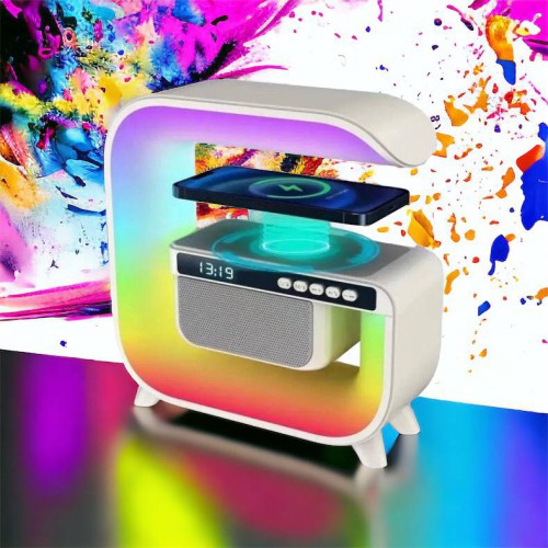 Нічний акумуляторний RGB G3 з бездротовою зарядкою 15W і Bluetooth колонкою 3W Настільна смарт лампа