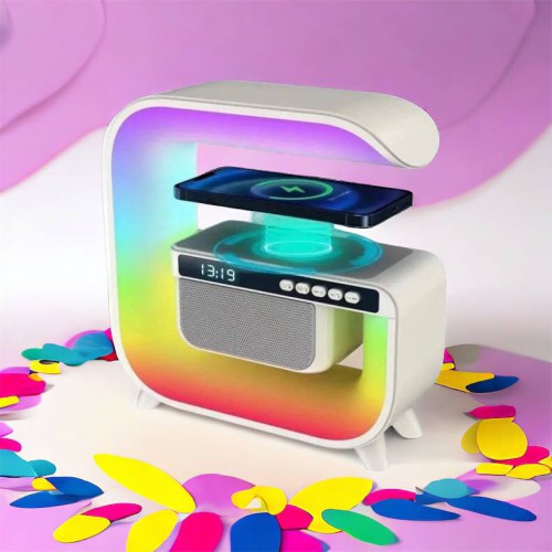 Нічний акумуляторний RGB G3 з бездротовою зарядкою 15W і Bluetooth колонкою 3W Настільна смарт лампа