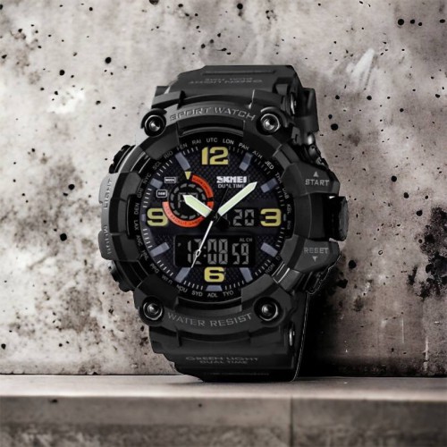 Годинник наручний чоловічий SKMEI 1520BK BLACK, армійський годинник протиударний. Колір: чорний