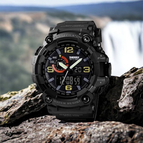 Годинник наручний чоловічий SKMEI 1520BK BLACK, армійський годинник протиударний. Колір: чорний