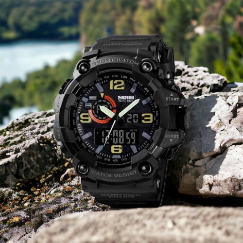 Годинник наручний чоловічий SKMEI 1520BK BLACK, армійський годинник протиударний. Колір: чорний
