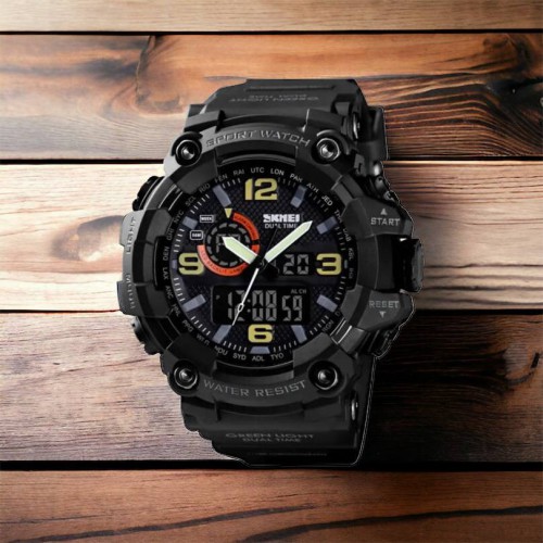 Годинник наручний чоловічий SKMEI 1520BK BLACK, армійський годинник протиударний. Колір: чорний
