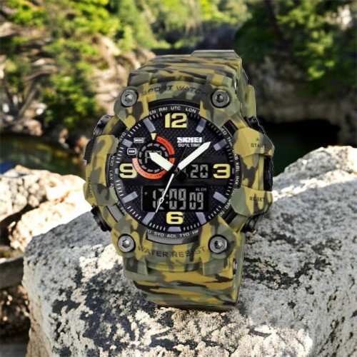 Годинник наручний чоловічий SKMEI 1520CMGN CAMO GREEN, годинник військовий чоловічий, для військовослужбовців. Колір: камуфляж