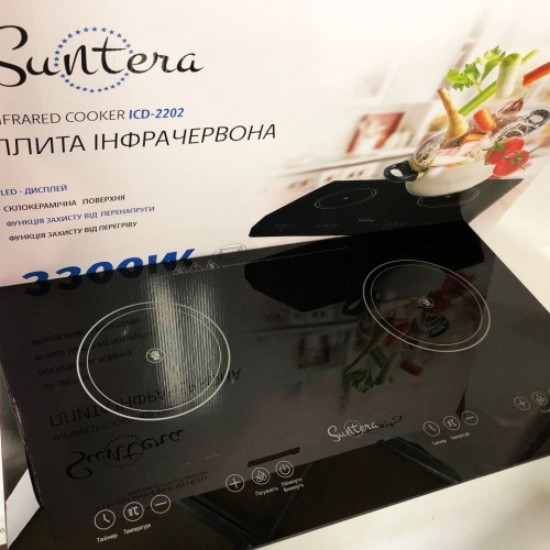 Електроплита велика індукційна на 2 конфорки Suntera ICD-2202 2200 Вт, Електроплита настільна від мережі