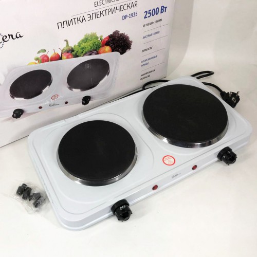 Плитка електрична Suntera DP-1935W, 2500W, 2 конфорки різного діаметру, 2 конфорки. Колір: білий