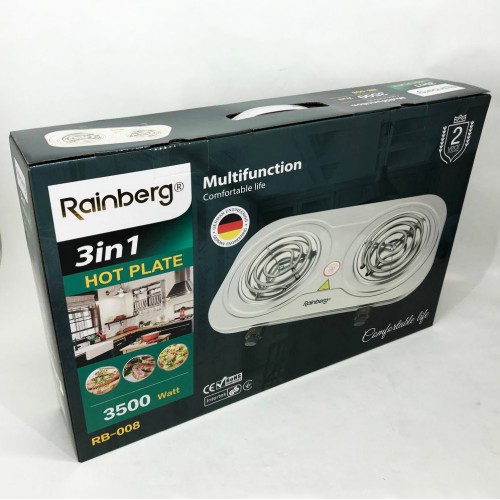 Електрична плита Rainberg RB-008 на 2 поверхні спіральна + 2 регулятори 3500 Вт