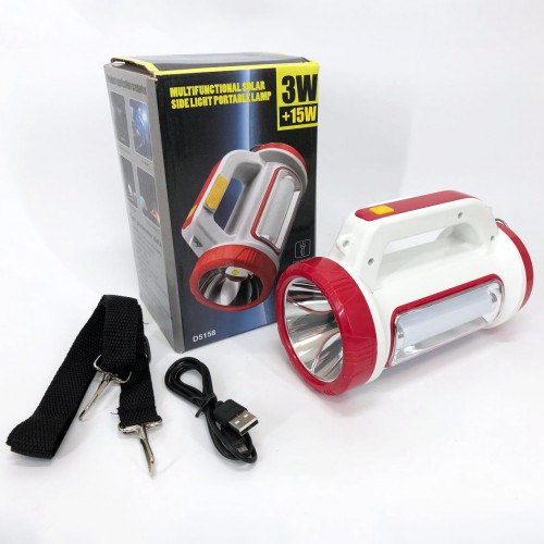 Ліхтар кемпінговий з сонячною панеллю 5158-LED-COB power bank, кемпінговий ліхтар-лампа. Колір: червоний