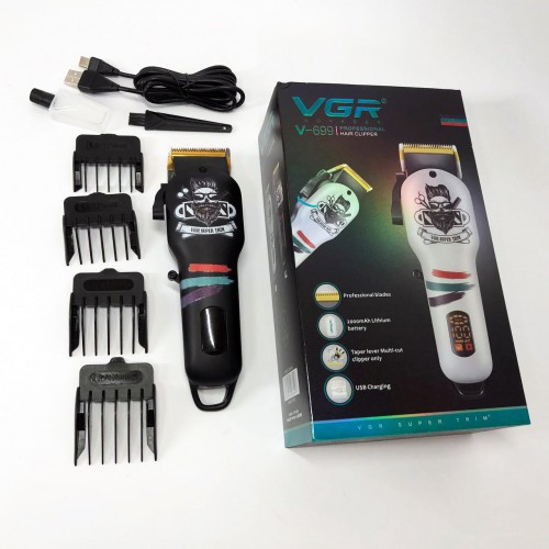 Машинка для стрижки волосся та бороди професійна VGR V-699 з насадками та LED дисплеєм. Колір: чорний