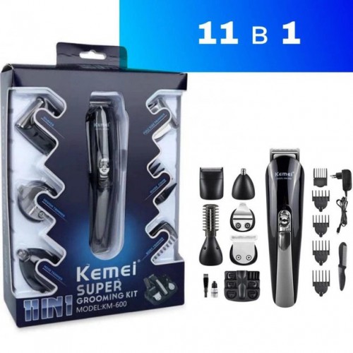 Тример чоловічий Kemei KM-600 універсальний 11 в 1 для стрижки волосся та гоління бороди та носа, бездротовий