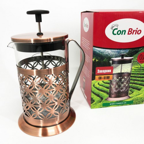 Френч-прес Заварник для чаю Con Brio CB-5180 800мл, Скляний чайник для чаю чайники