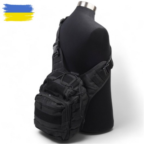 Тактична сумка чорна через плече військова велика нагрудна сумка ЗСУ однолямкова сумка універсальна армійська