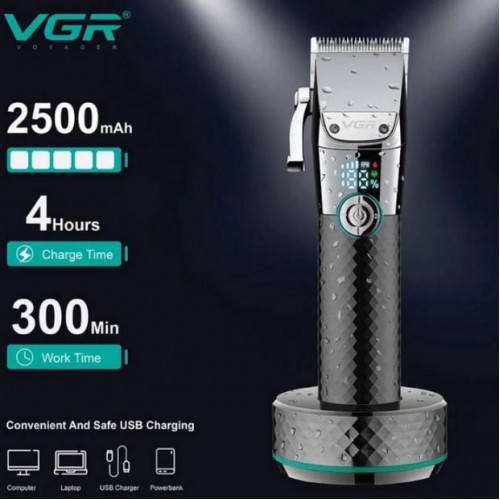 Професійна бездротова машинка для стрижки VGR V-682 тример для волосся, бороди та вусів на підставці