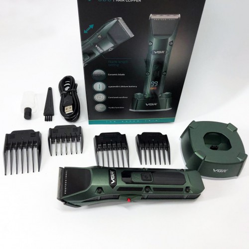 Акумуляторна бездротова машинка для стрижки волосся VGR V-696 з LED дисплеєм та ТУРБО режимом