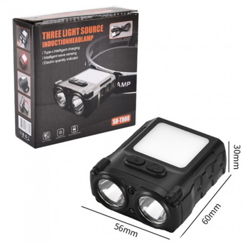 Ліхтар налобний SH-T808-2XPE-20SMD-white/red з датчиком руху, потужний налобний ліхтар для риболовлі
