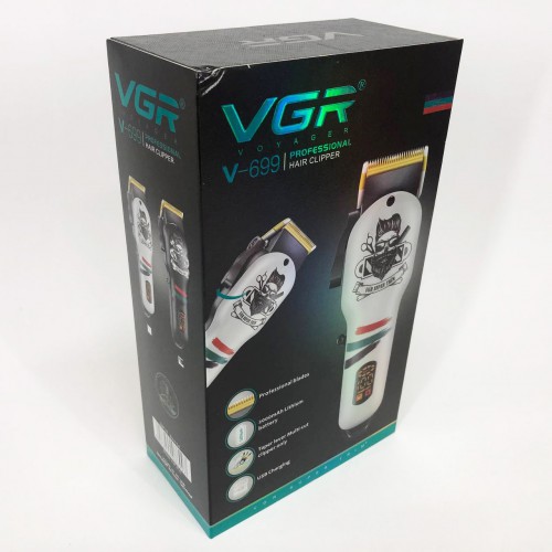 Машинка для стрижки волосся та бороди професійна VGR V-699 з насадками та LED дисплеєм. Колір: чорний