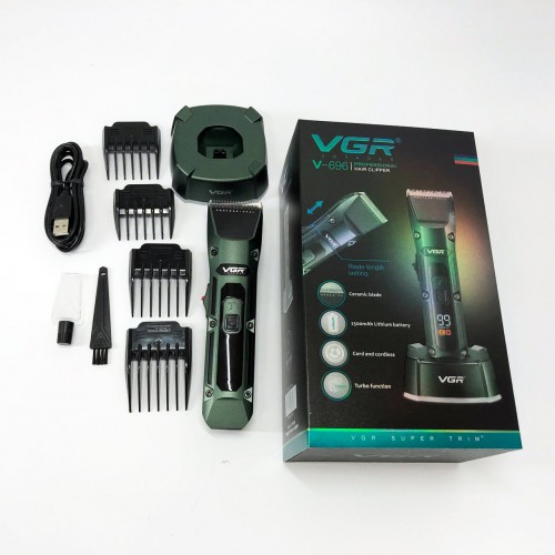 Акумуляторна бездротова машинка для стрижки волосся VGR V-696 з LED дисплеєм та ТУРБО режимом