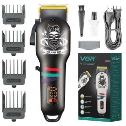 Машинка для стрижки волосся та бороди професійна VGR V-699 з насадками та LED дисплеєм. Колір: чорний