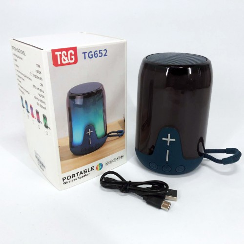 Акумуляторна переносна колонка TG652 5W з RGB підсвічуванням та ремінцем, блютуз колонка. Колір: синій