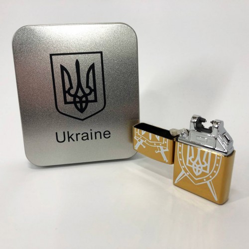 Дугова електроімпульсна запальничка USB Україна (металева коробка) HL-446. Колір: золотий