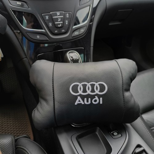Набір автодушки 2шт на підголовник Audi / Ауді з натуральної шкіри чорна / Підголовник в машину