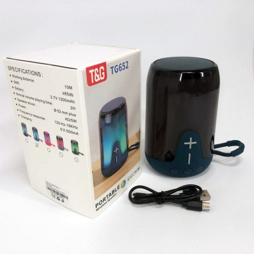 Акумуляторна переносна колонка TG652 5W з RGB підсвічуванням та ремінцем, блютуз колонка. Колір: синій