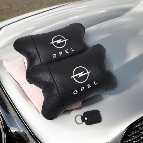 Набір автомобільних подушок 2шт для Opel, натуральна шкіра, стильні чорні підголівники Опель для авто