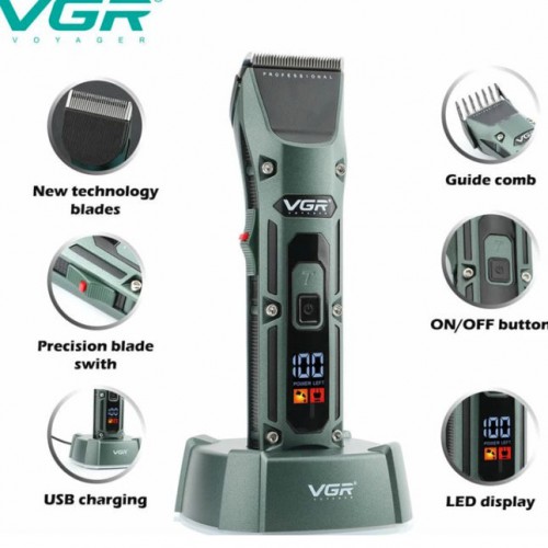 Акумуляторна бездротова машинка для стрижки волосся VGR V-696 з LED дисплеєм та ТУРБО режимом