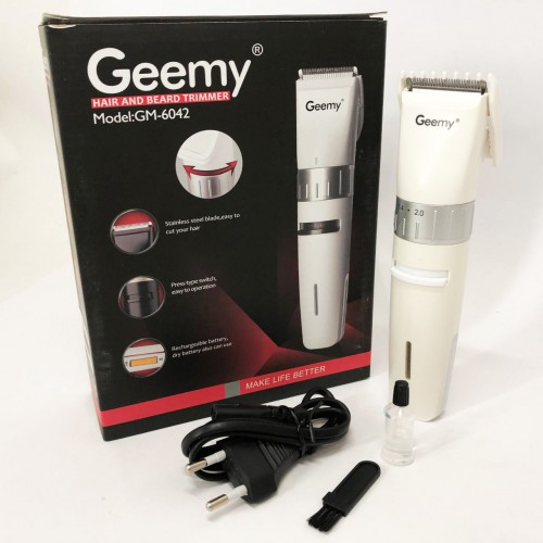 Акумуляторна машинка для стрижки волосся Gemei GM-6042, підстригальна машинка. Колір: білий