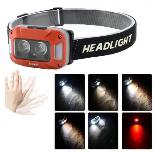 Ліхтар налобний WH-0218-XPG(white+yellow)+SMD(red), Налобний ліхтар для туризму риболовлі та полювання