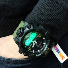 Годинник наручний чоловічий SKMEI 1586AG ARMY GREEN, чоловічий армійський водостійкий тактичний. Колір: зелений