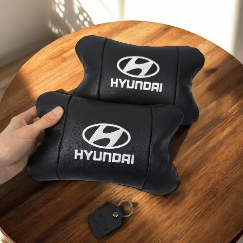 Набір подушок для авто Hyundai 2шт, натуральна шкіра, чорний колір, комфортні підголовники в автомобіль