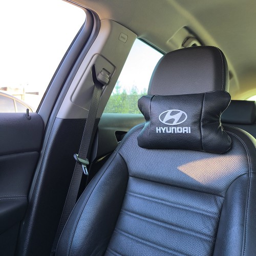 Набір подушок для авто Hyundai 2шт, натуральна шкіра, чорний колір, комфортні підголовники в автомобіль