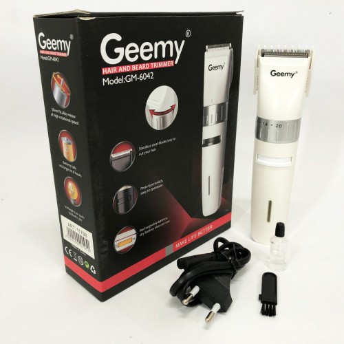 Акумуляторна машинка для стрижки волосся Gemei GM-6042, підстригальна машинка. Колір: білий