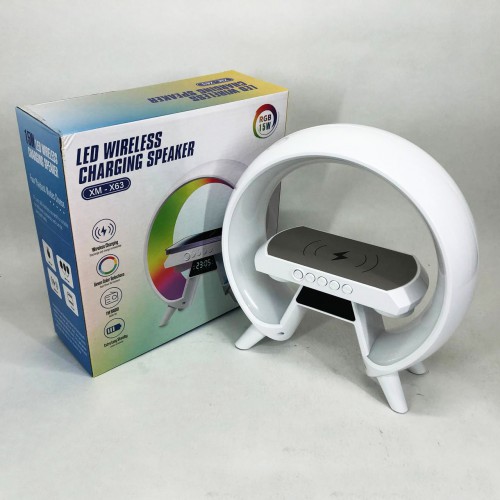 LED Лампа нічник з бездротовою зарядкою та Bluetooth динаміком G-Lite XM-X63, Годинник хамелеон з будильник