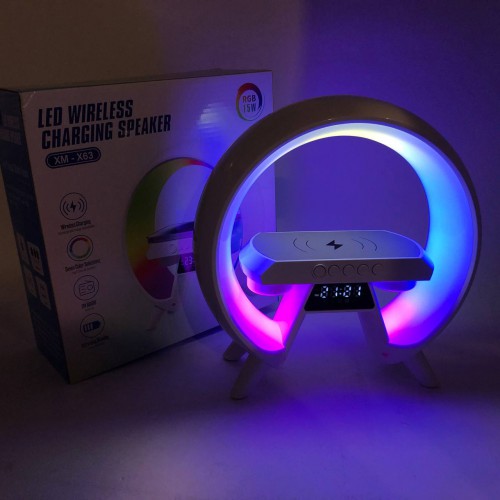 LED Лампа нічник з бездротовою зарядкою та Bluetooth динаміком G-Lite XM-X63, Годинник хамелеон з будильник