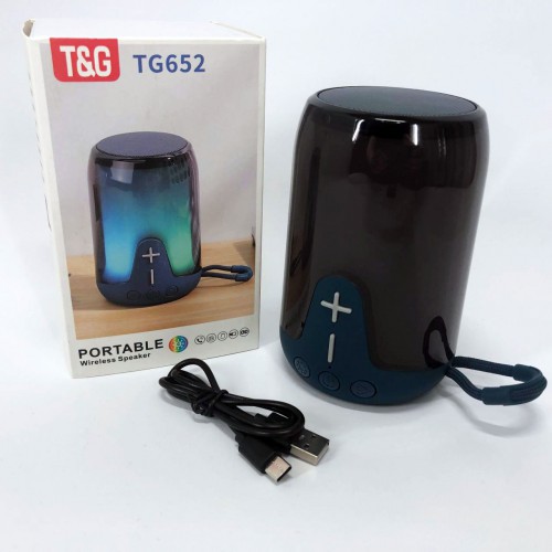 Акумуляторна переносна колонка TG652 5W з RGB підсвічуванням та ремінцем, блютуз колонка. Колір: синій