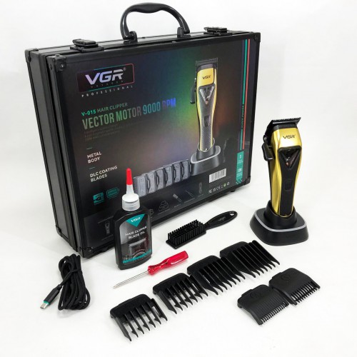 Машинка для стрижки VGR V-015 акумуляторна бездротова професійна 6 насадок