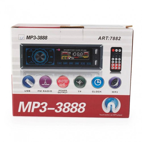 Автомагнітола MP3 3888 ISO 1DIN FM тюнер 4х50W сенсорний дисплей чорний, Bluetooth bluetooth магнітола