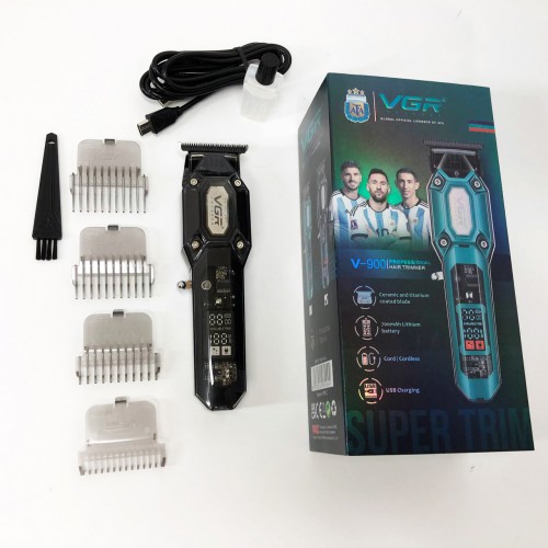 Акумуляторна машинка для стрижки VGR V-900 з дисплеєм бездротова для стрижки волосся. Колір: чорний