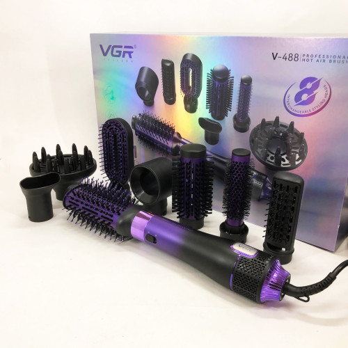 Фен-щітка стайлер VGR 8 в 1 V-488. Колір: фіолетовий
