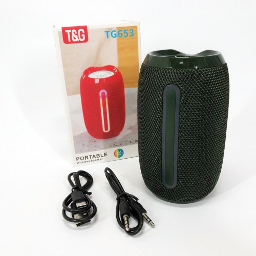 Портативна Bluetooth-колонка TG653 USB з ремінцем бездротова колонка портативна потужна. Колір: зелений