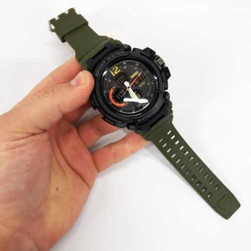 Годинник наручний чоловічий SKMEI 1343AG ARMY GREEN, годинник тактичний протиударний. Колір: зелений