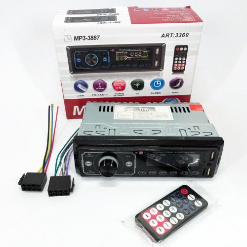 Автомагнітола MP3 3887 ISO 1DIN сенсорний дисплей LED/LCD, Автомобільна магнітола 1din штатна