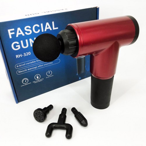 Акумуляторний масажер Fascial Gun KH-320 портативний ручний ударний м'язовий пістолет 4 насадки червоний