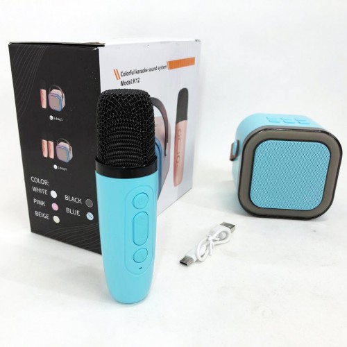 Портативна колонка з караоке мікрофоном та RGB підсвічуванням K12 10W Bluetooth. Колір: блакитний