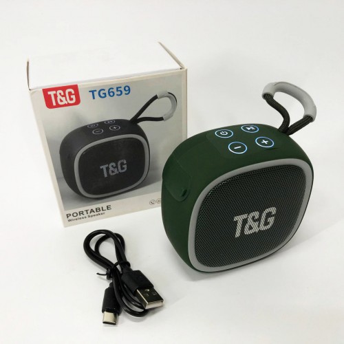 Портативна Bluetooth-колонка TG659 з ремінцем, Бездротова колонка портативна потужна. Колір: зелений