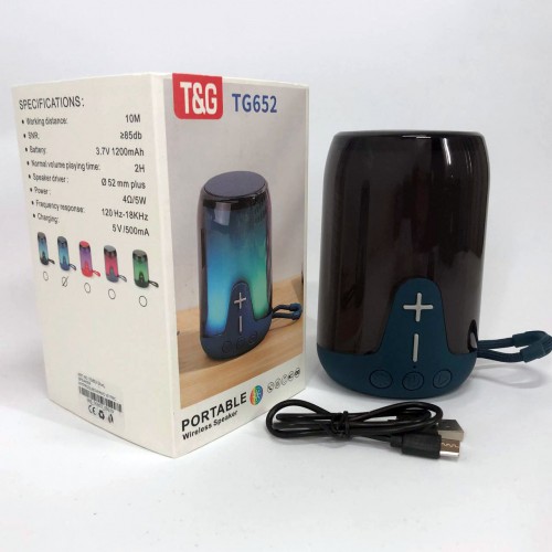 Акумуляторна переносна колонка TG652 5W з RGB підсвічуванням та ремінцем, блютуз колонка. Колір: синій