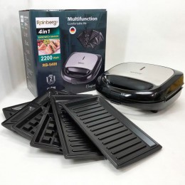 Мультимейкер Rainberg RB-5408 4 в 1 вафельниця, бутербродниця, ліщина, гриль 2200 Вт електрогриль