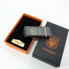 Дугова електроімпульсна запальничка USB Герб України (індикатор заряду, ліхтарик) HL-442. Колір чорний