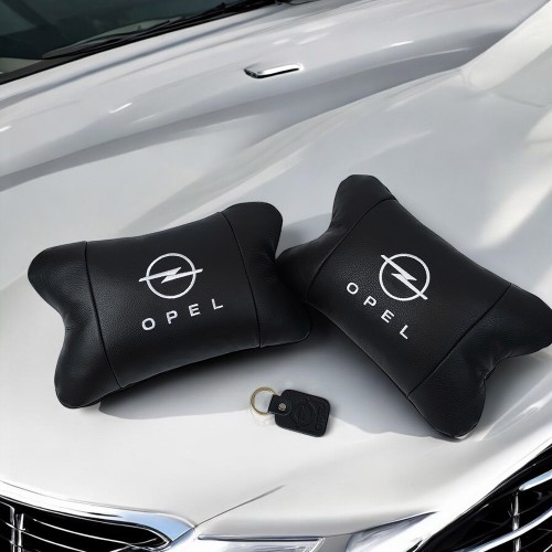 Набір автомобільних подушок 2шт для Opel, натуральна шкіра, стильні чорні підголівники Опель для авто